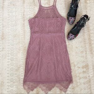 Express Mauve/Dusty Rose Pink Dress w/Lace Overlay